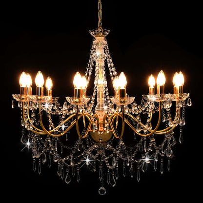 Chandelier with Beads Golden 12 x E14 Bulbs