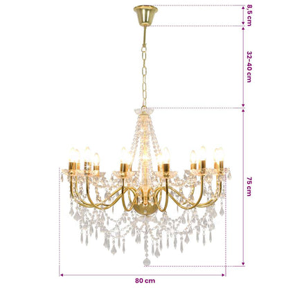Chandelier with Beads Golden 12 x E14 Bulbs