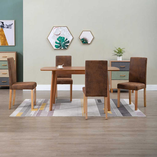 Dining Chairs 4 pcs Brown Faux Suede Leather