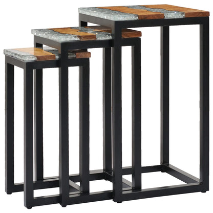 Nesting Tables 3 pcs Solid Teak Wood and Polyresin