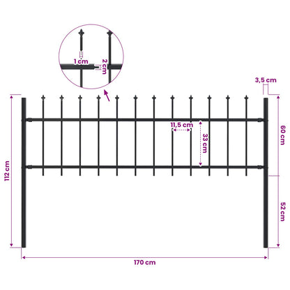Garden Fence "Woerden" with Spear Top Steel 170x60 cm Black