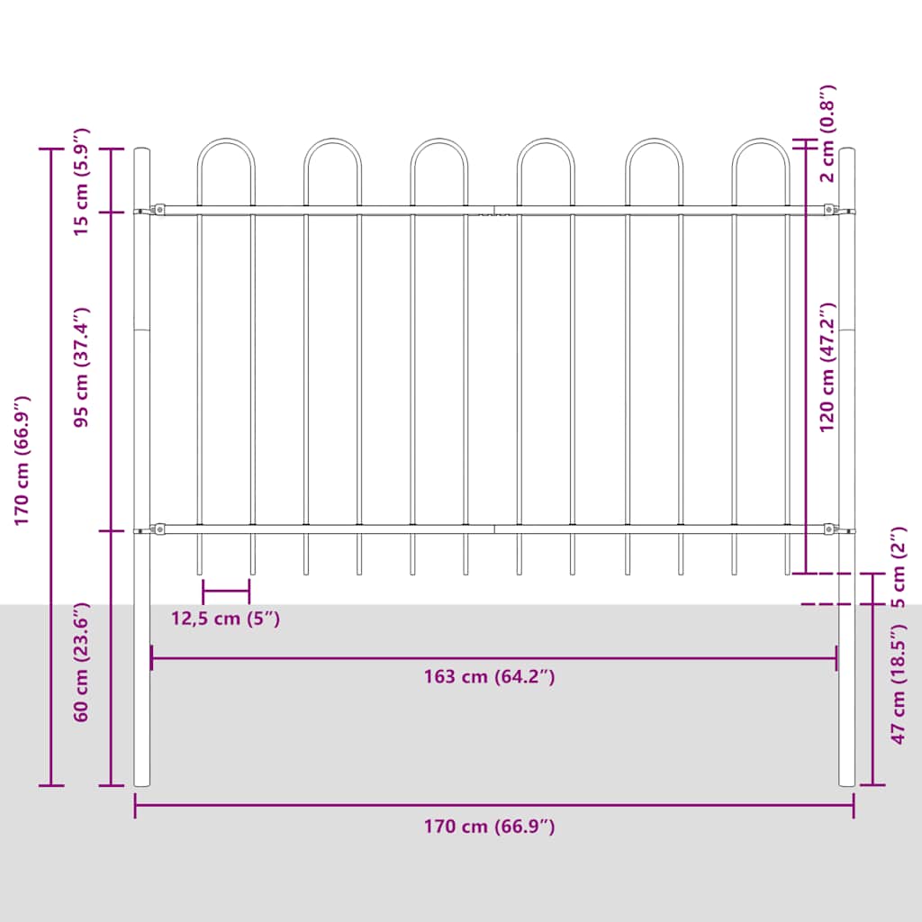 Garden Fence with Hoop Top Steel 71.3"x47.2" Black