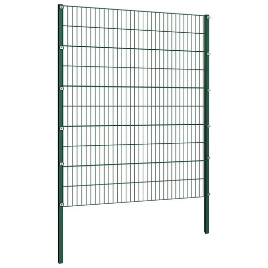 Fence Panel with Posts Iron 176.5x200 cm Green