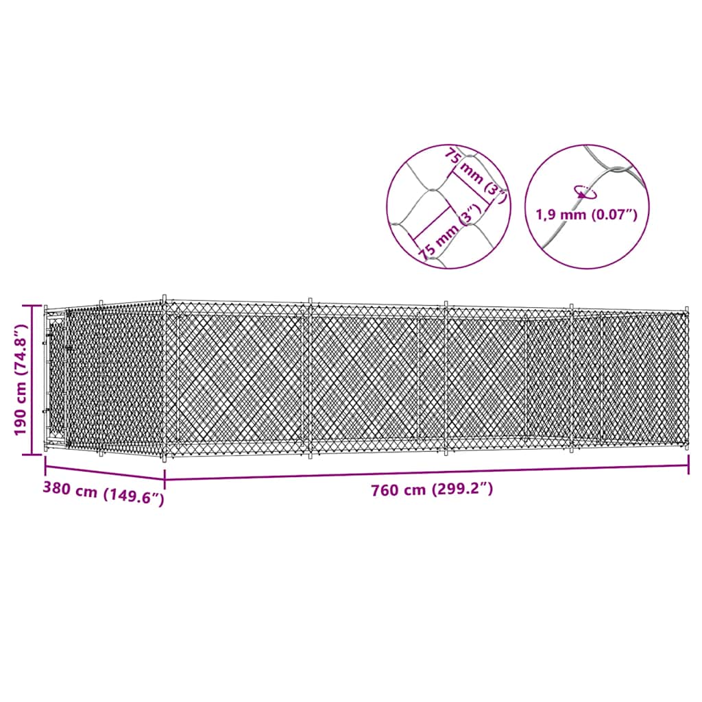 Dog Kennel Silver Galvanized Steel Large Dog Kennel Rectangular