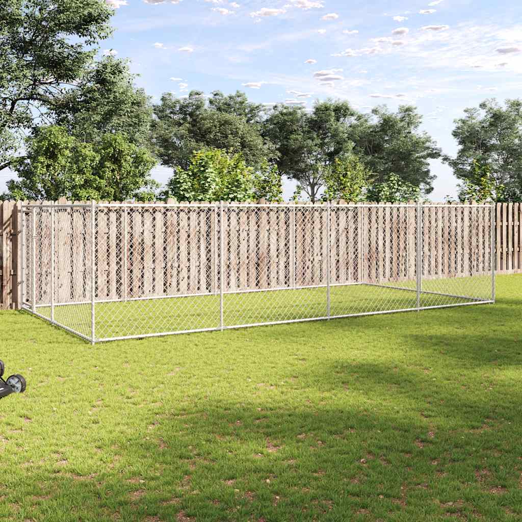 Dog Kennel Silver Galvanized Steel Large Dog Kennel Rectangular