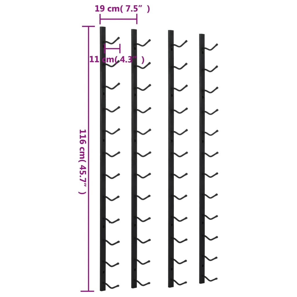 Wall Mounted Wine Racks for 12 Bottles 2 pcs Black Iron