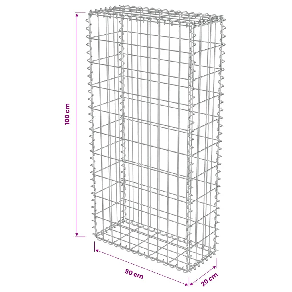 Gabion Wall with Covers Galvanised Steel 50x20x100 cm