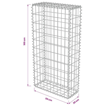 Gabion Wall with Covers Galvanised Steel 50x20x100 cm