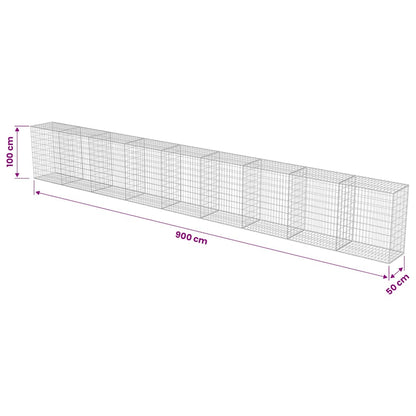 Gabion Wall with Covers Galvanized Steel 354"x19.7"x39.4