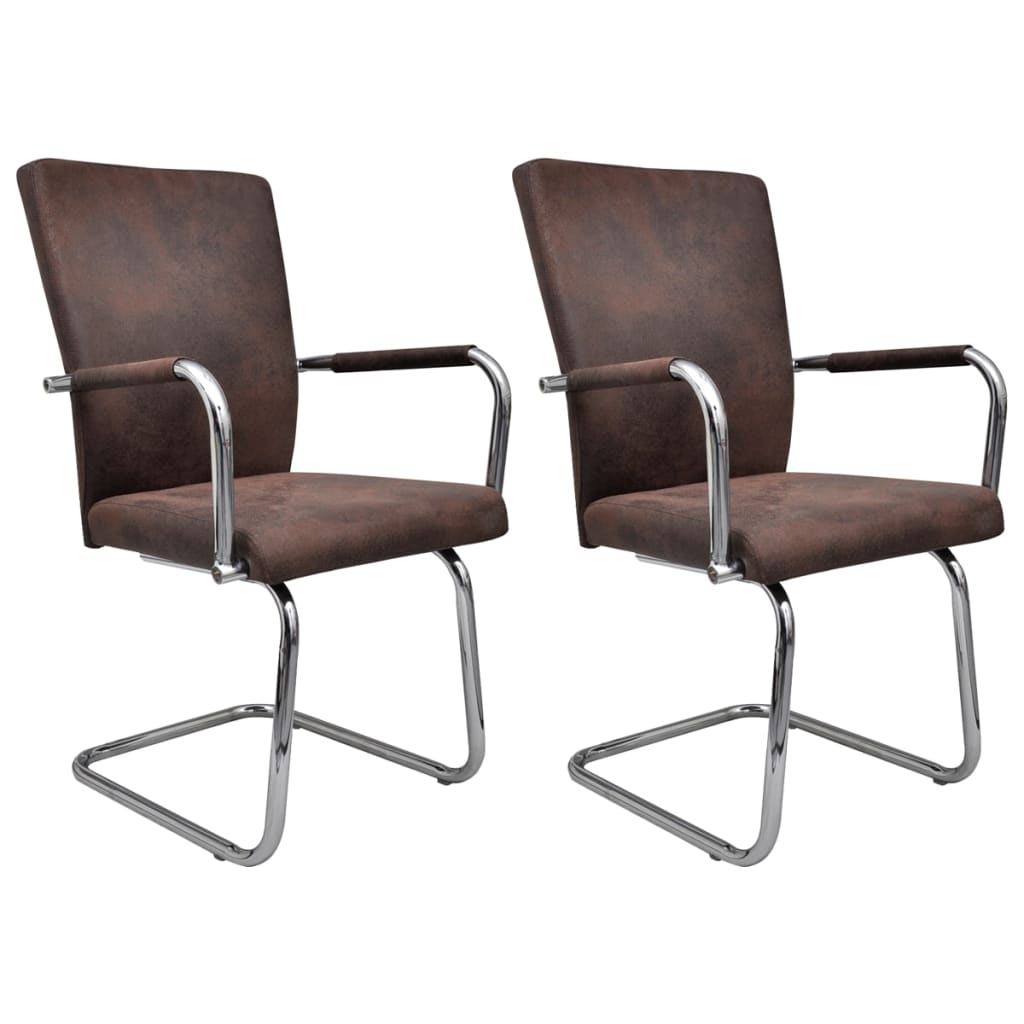 Cantilever Dining Chairs 2 pcs Brown Faux Suede Leather
