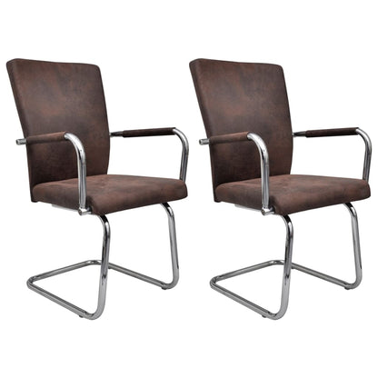 Cantilever Dining Chairs 2 pcs Brown Faux Suede Leather