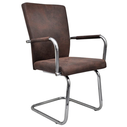 Cantilever Dining Chairs 2 pcs Brown Faux Suede Leather