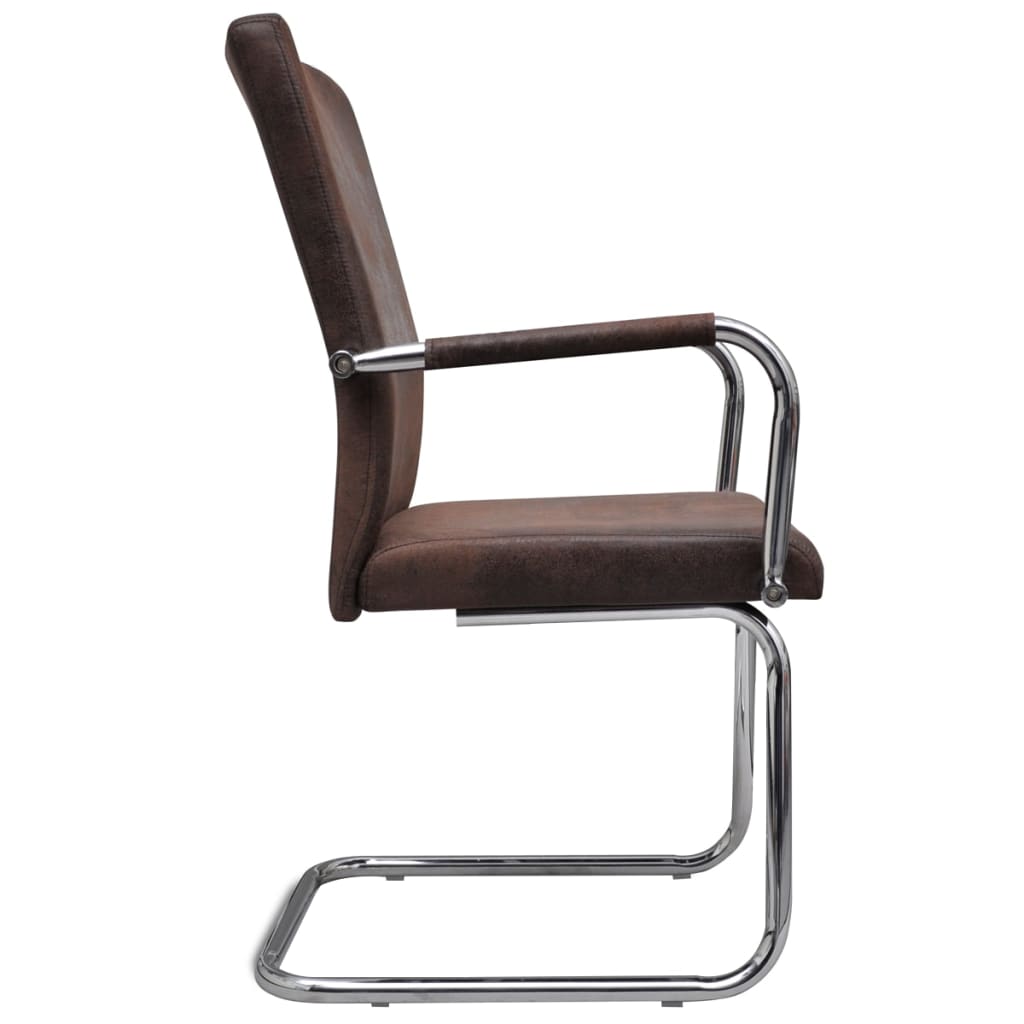 Cantilever Dining Chairs 2 pcs Brown Faux Suede Leather