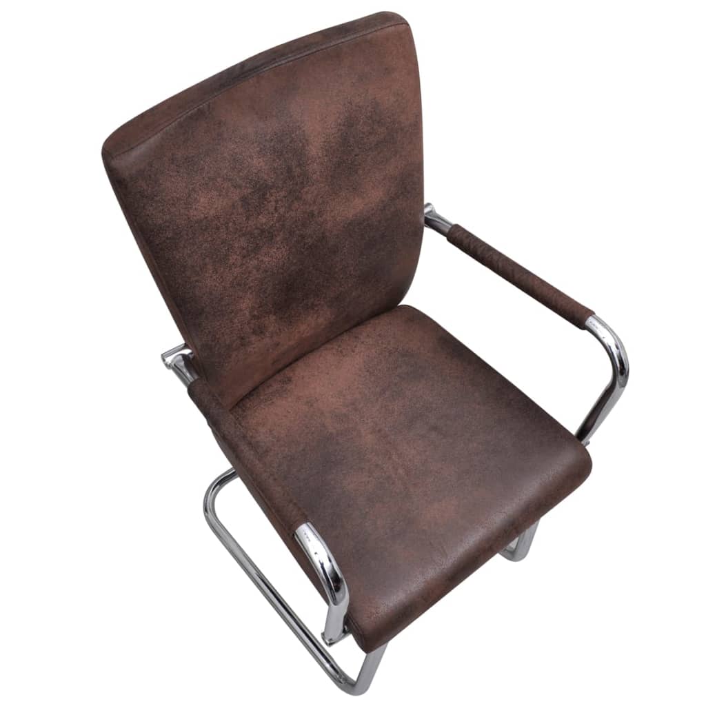 Cantilever Dining Chairs 2 pcs Brown Faux Suede Leather