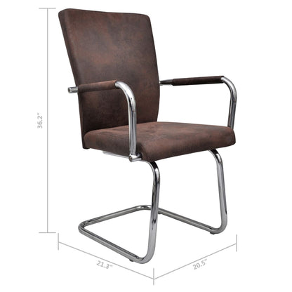 Cantilever Dining Chairs 2 pcs Brown Faux Suede Leather