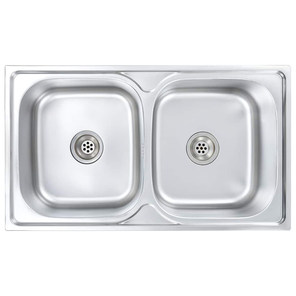 Kitchen Sink Double Basin with Strainer Stainless Steel