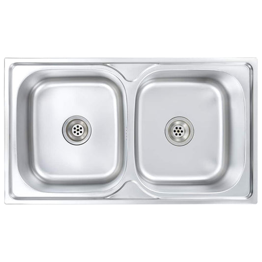 Kitchen Sink Double Basin with Strainer Stainless Steel