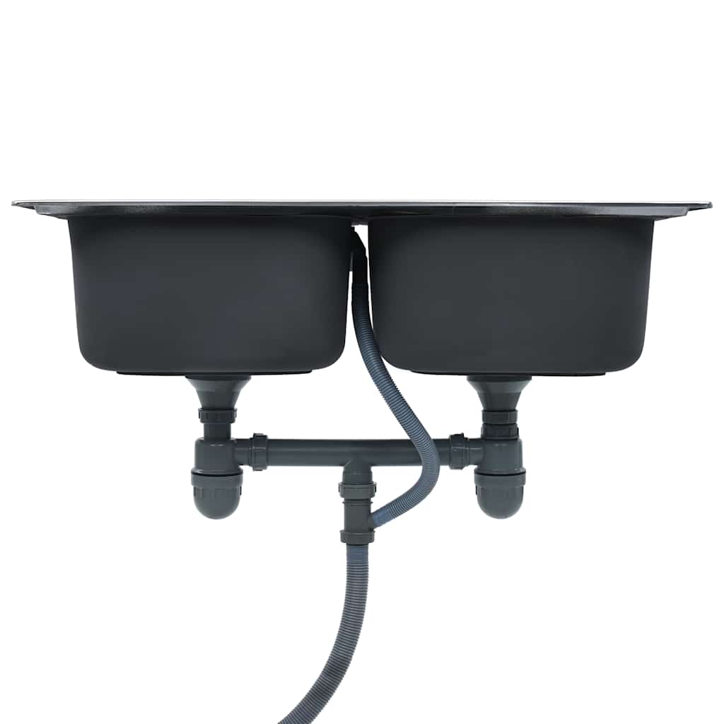 Kitchen Sink Double Basin with Strainer Stainless Steel