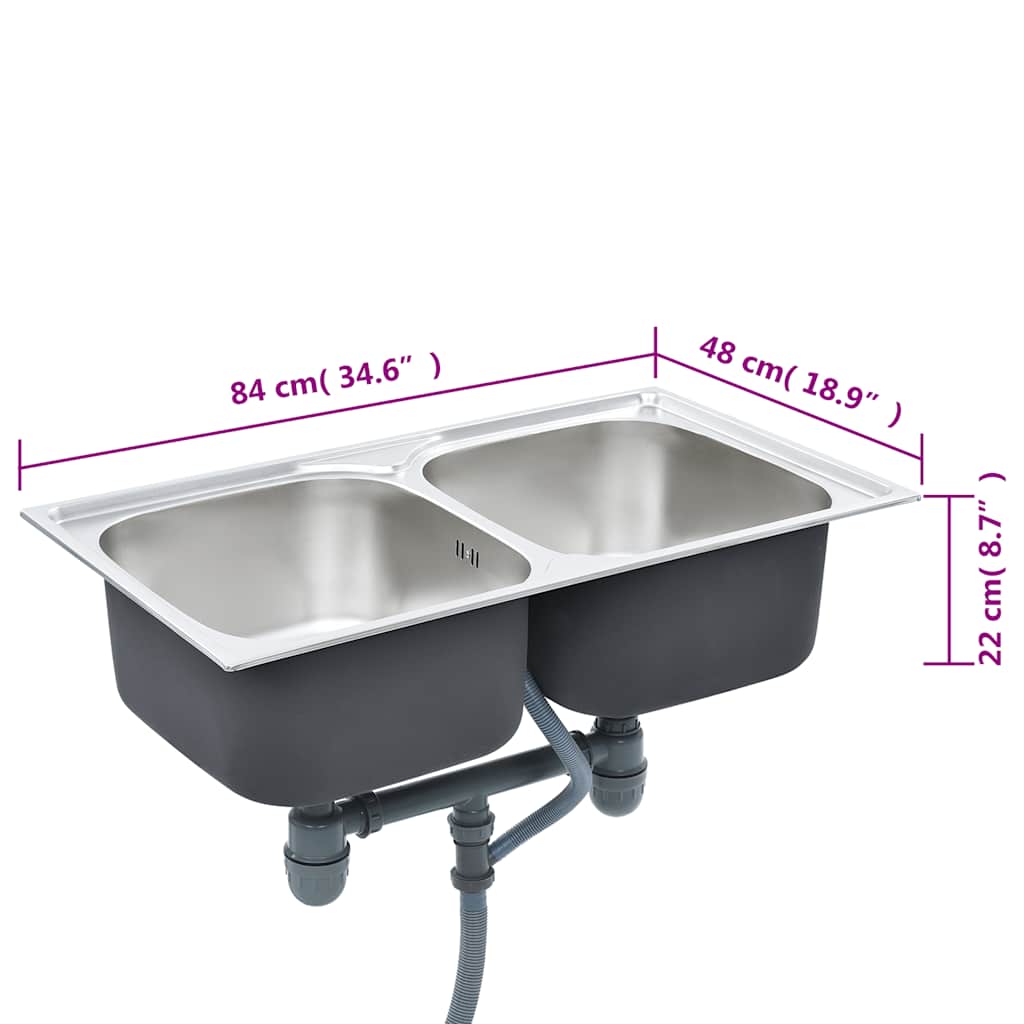 Kitchen Sink Double Basin with Strainer Stainless Steel