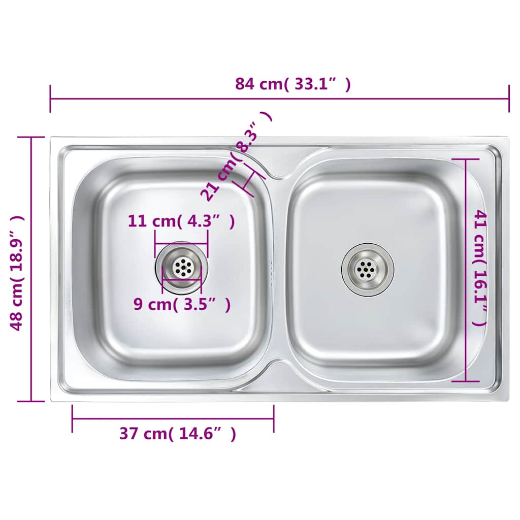 Kitchen Sink Double Basin with Strainer Stainless Steel