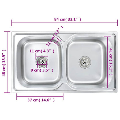 Kitchen Sink Double Basin with Strainer Stainless Steel
