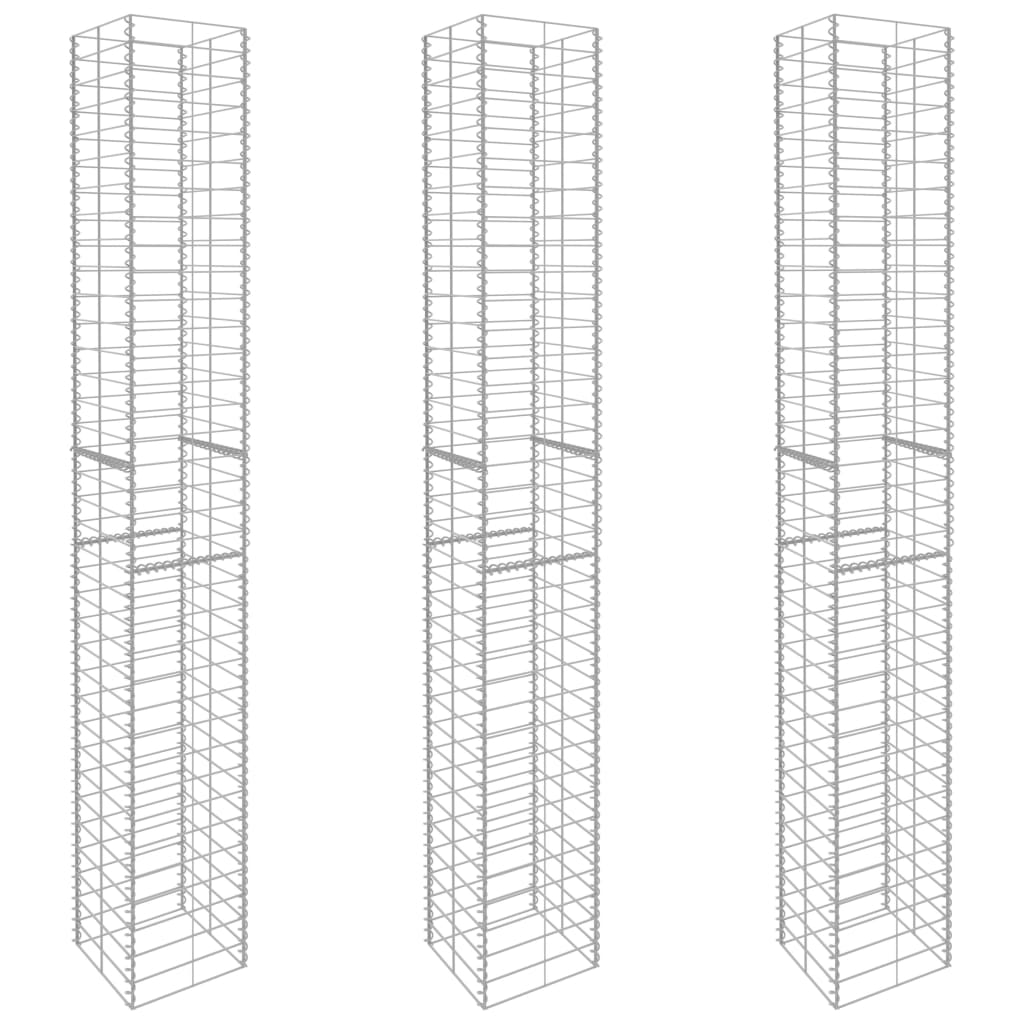 Gabion Baskets 3 pcs Galvanized Steel 9.8"x9.8"x77.6"