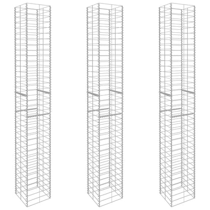 Gabion Baskets 3 pcs Galvanized Steel 9.8"x9.8"x77.6"