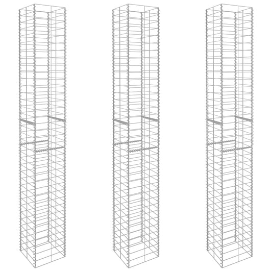 Gabion Baskets 3 pcs Galvanized Steel 9.8"x9.8"x77.6"