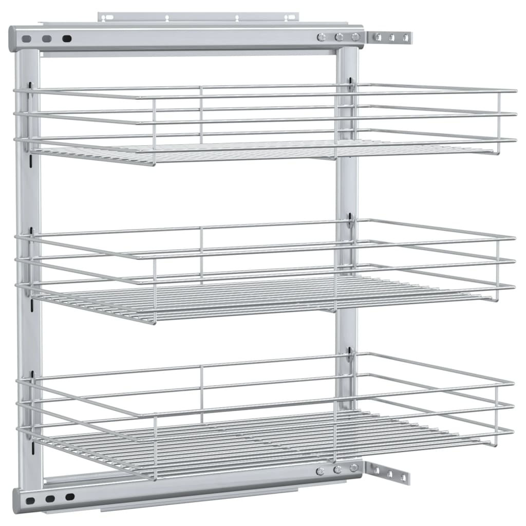 3-Tier Pull-out Kitchen Wire Basket Silver 18.5"x13.8"x22