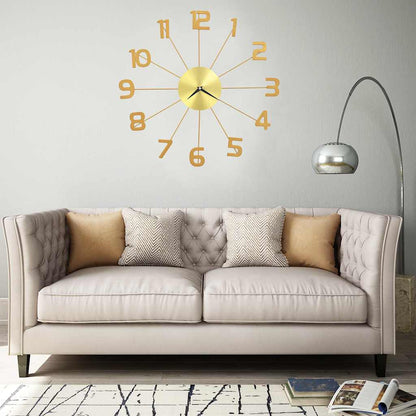 Wall Clock | Golden | Metal | Medium |  Clock  | Wall Clock | Round