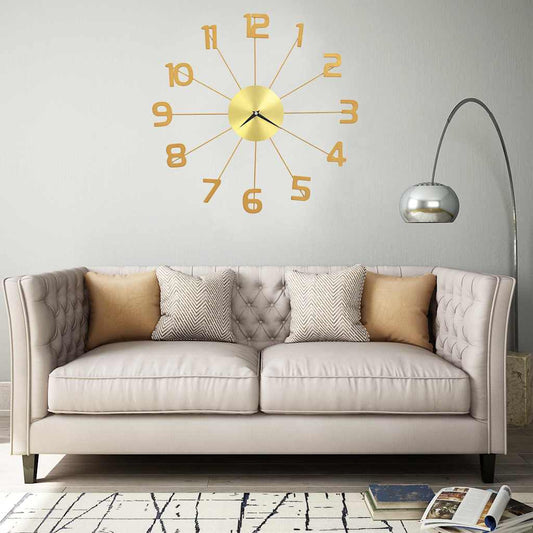 Wall Clock | Golden | Metal | Medium |  Clock  | Wall Clock | Round