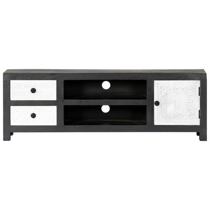 Hand Carved TV Cabinet Grey&White 120x30x40 cm Solid Wood Mango