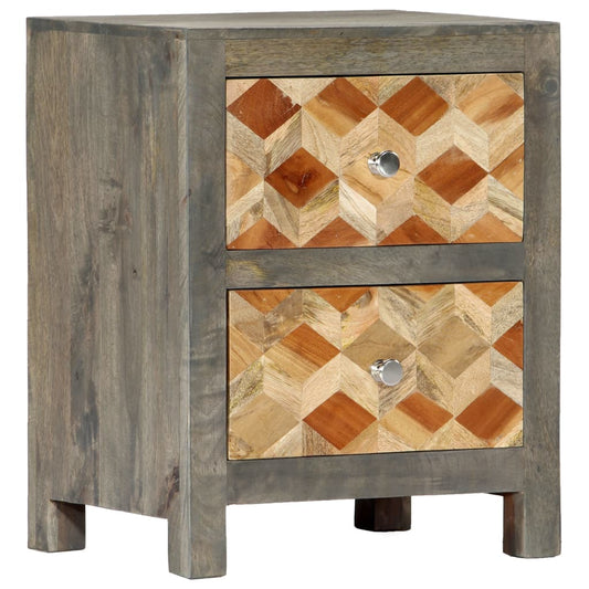 Bedside Cabinet | Grey and brown | Solid mango wood, MDF | 40x30x50cm