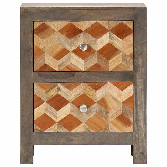Bedside Cabinet | Grey and brown | Solid mango wood, MDF | 40x30x50cm
