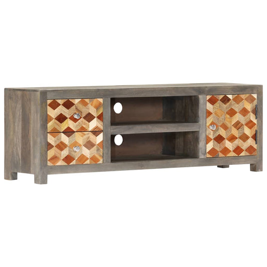 TV Cabinet | Grey and Brown | Solid Mango Wood, MDF
