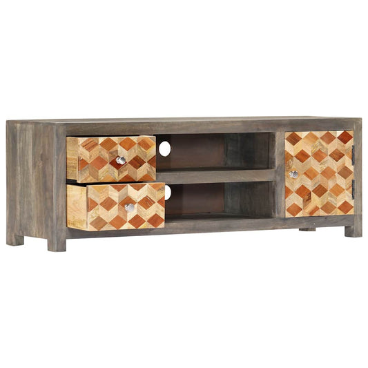 TV Cabinet | Grey and Brown | Solid Mango Wood, MDF
