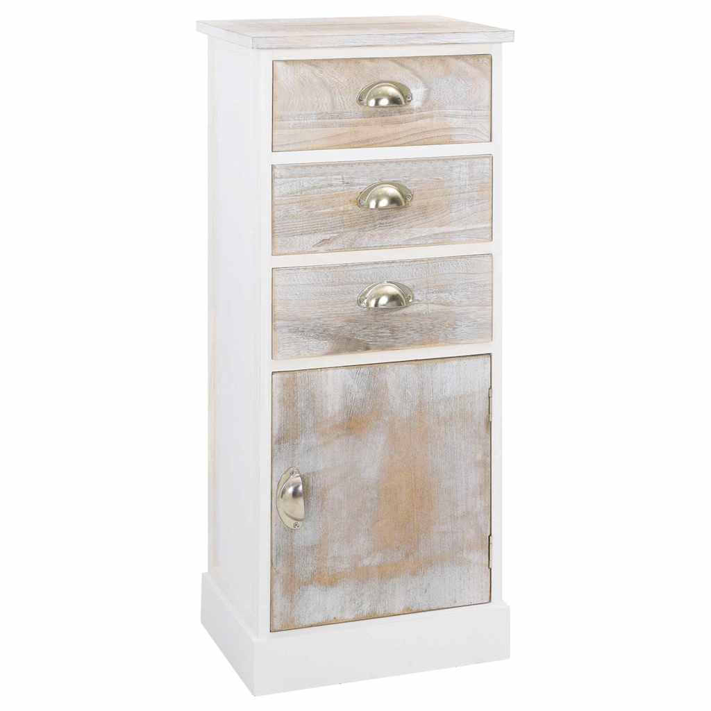 Side Cabinet | White and wood colour | Paulownia wood | 38x28x86 cm