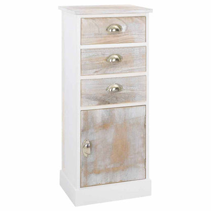 Side Cabinet | White and wood colour | Paulownia wood | 38x28x86 cm