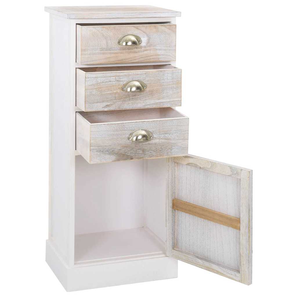 Side Cabinet | White and wood colour | Paulownia wood | 38x28x86 cm