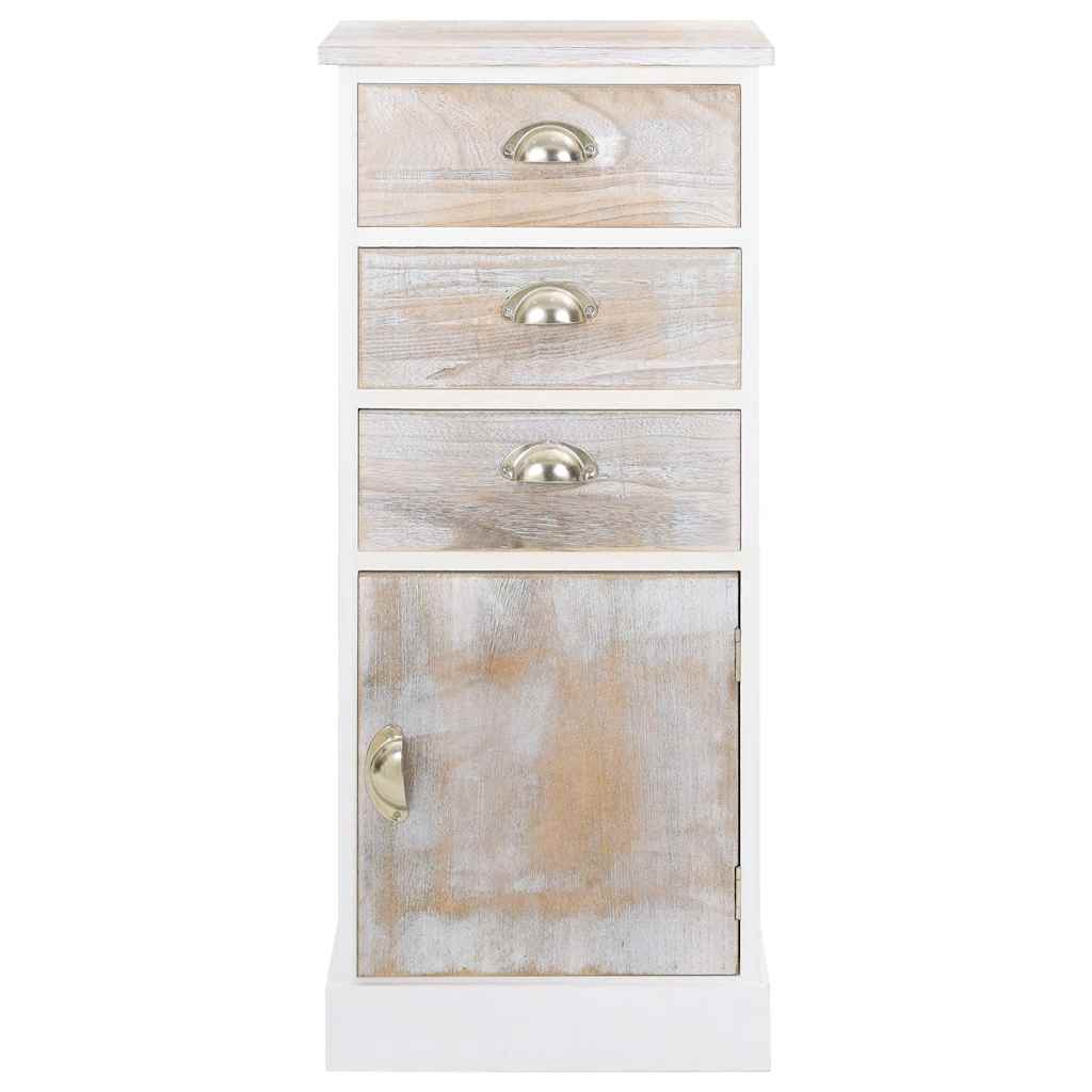 Side Cabinet | White and wood colour | Paulownia wood | 38x28x86 cm