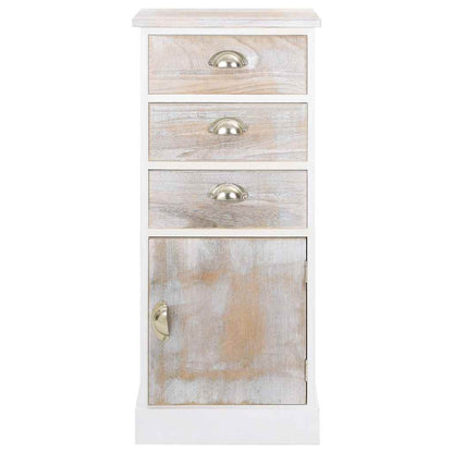 Side Cabinet | White and wood colour | Paulownia wood | 38x28x86 cm