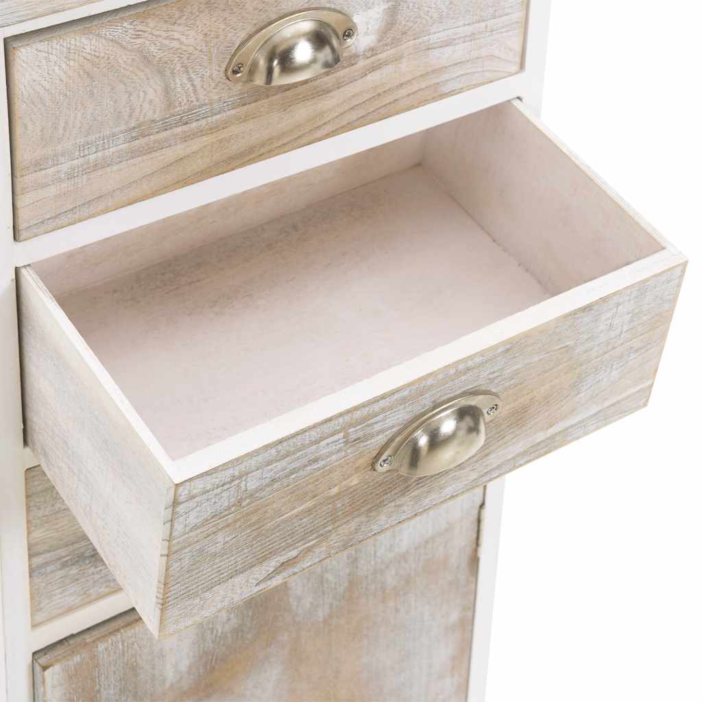 Side Cabinet | White and wood colour | Paulownia wood | 38x28x86 cm