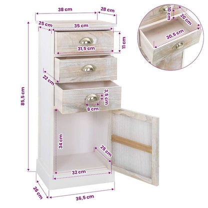 Side Cabinet | White and wood colour | Paulownia wood | 38x28x86 cm