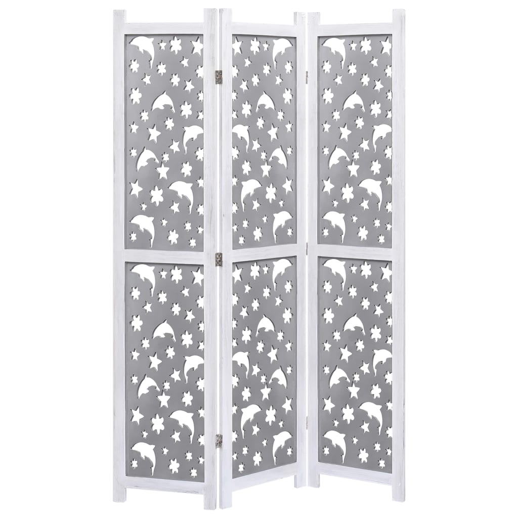 3-Panel Room Divider Gray 41.3"x65" Solid Wood