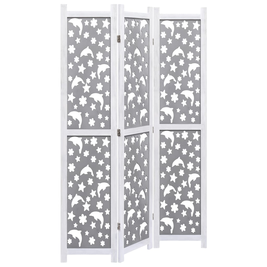 3-Panel Room Divider Gray 41.3"x65" Solid Wood
