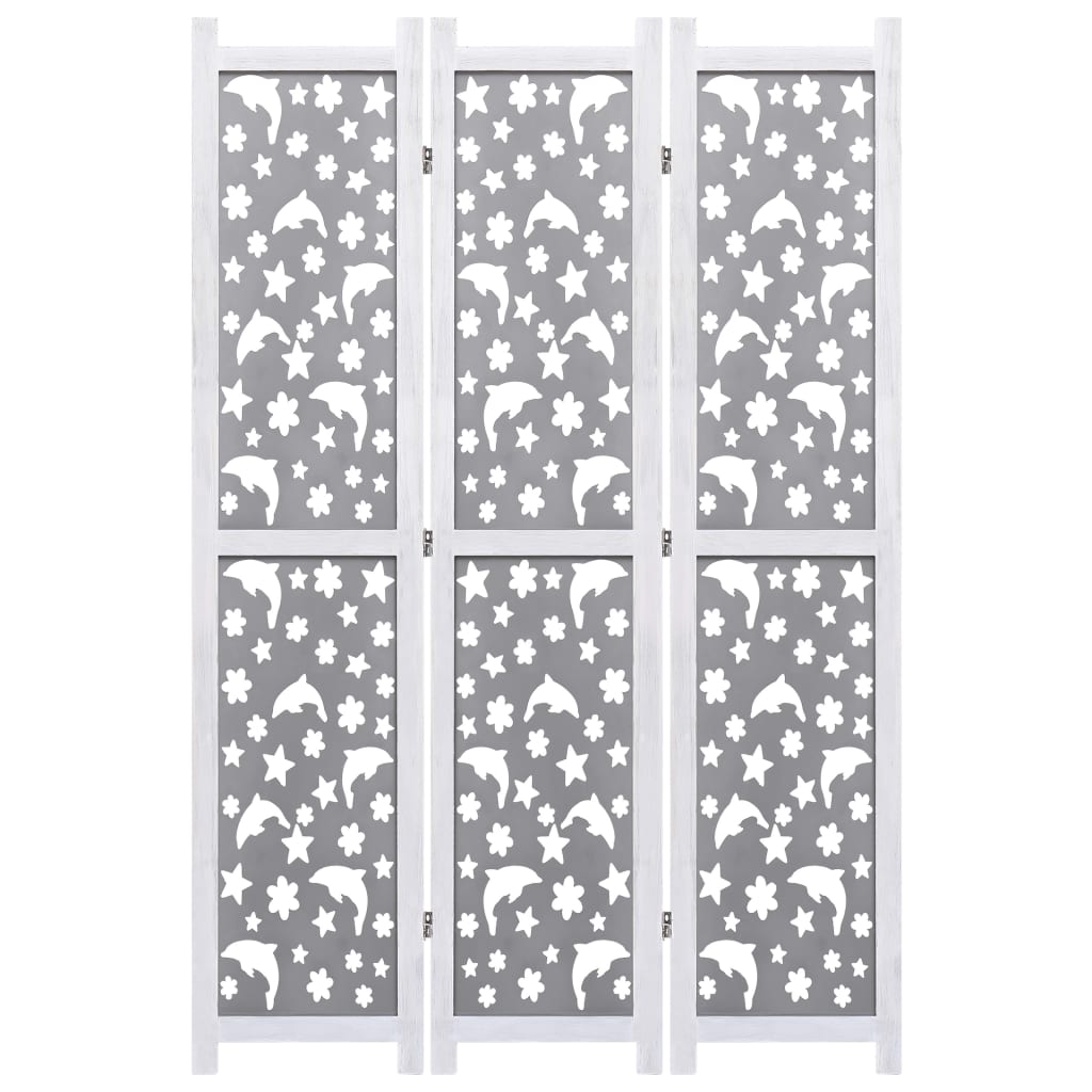 3-Panel Room Divider Gray 41.3"x65" Solid Wood