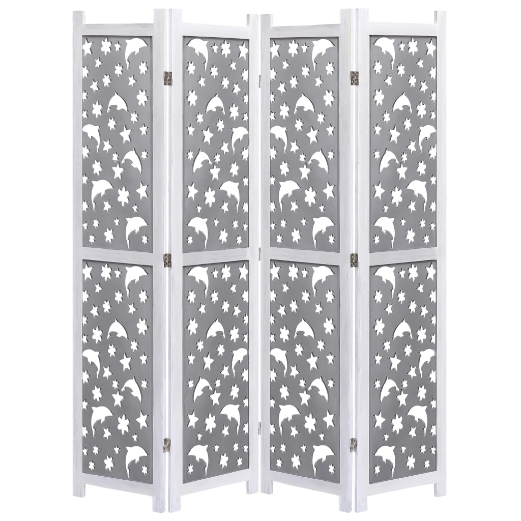 4-Panel Room Divider Gray 55.1"x65" Solid Wood