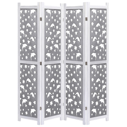 4-Panel Room Divider Gray 55.1"x65" Solid Wood