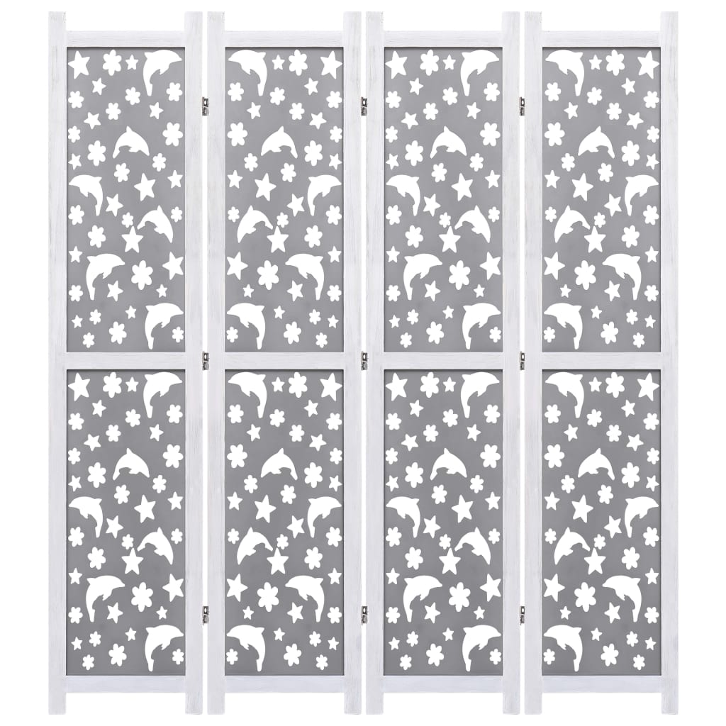4-Panel Room Divider Gray 55.1"x65" Solid Wood
