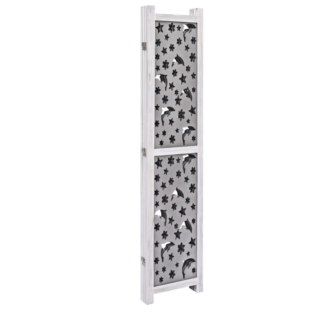 4-Panel Room Divider Gray 55.1"x65" Solid Wood